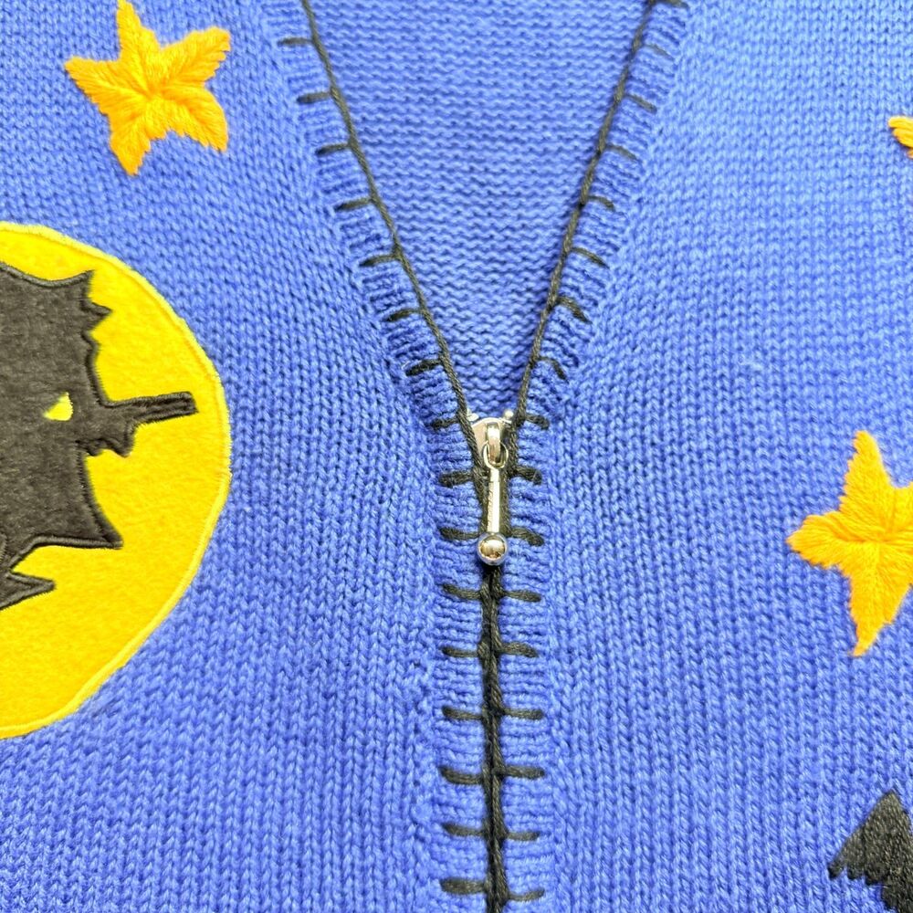 Vintage Victoria Jones Halloween Sweater Vest Large Witch Haunted House Bat 90s - Picture 5 of 10